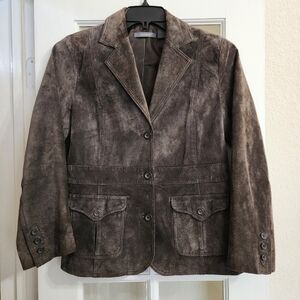 Liz Claiborne Women's Brown Suede Leather Blazer Jacket Petite Medium